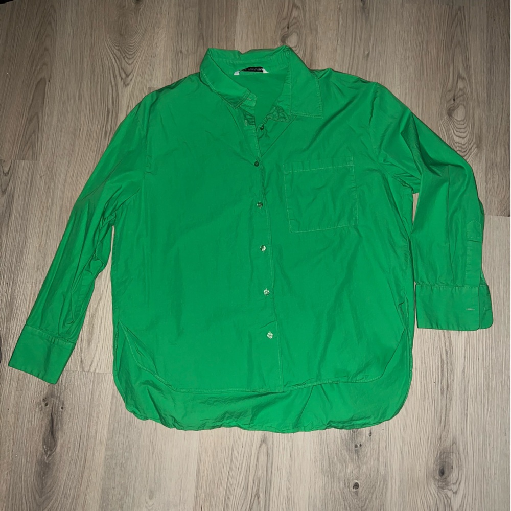 Zara Green Button Down Shirt XXL 100% Cotton Long Sleeve
